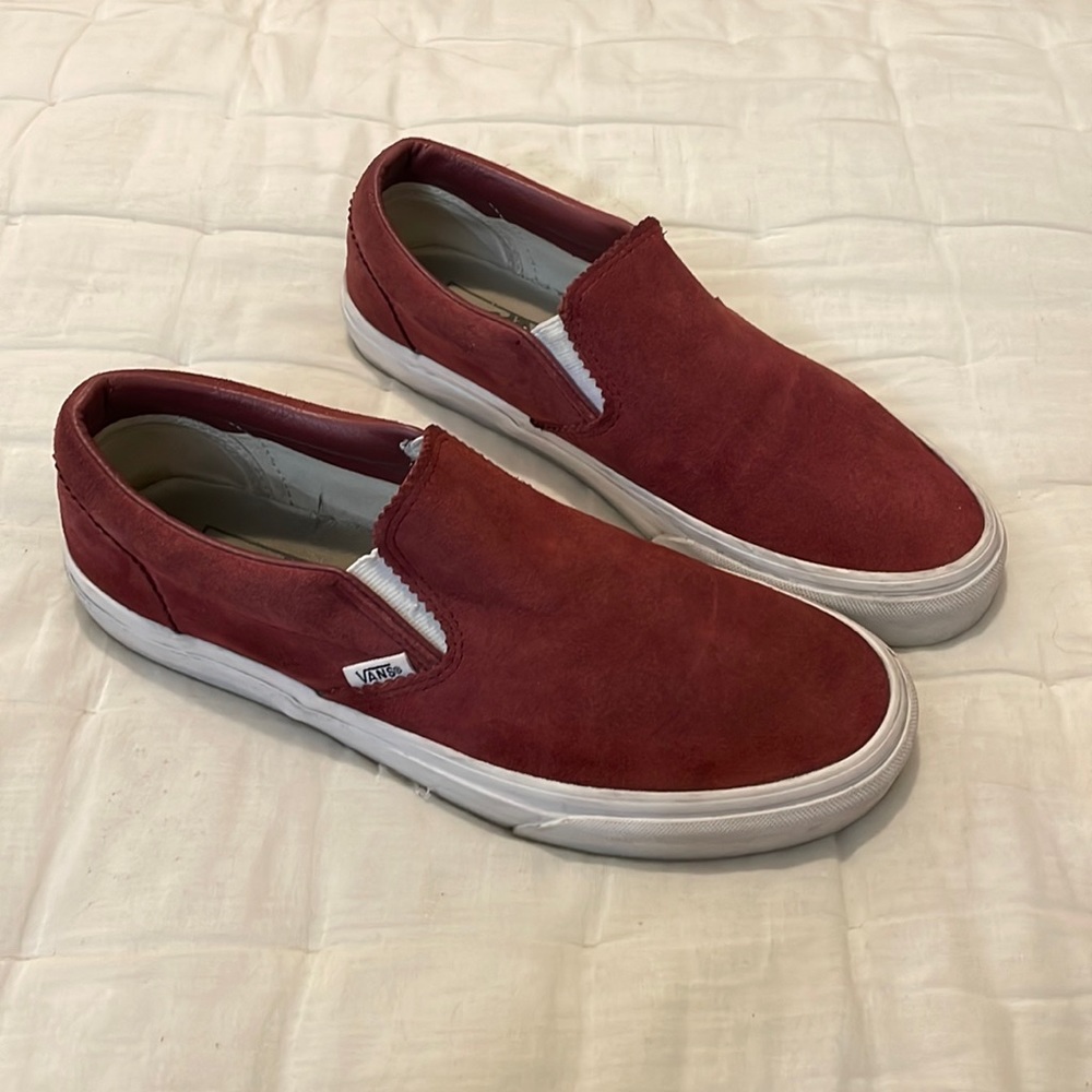 Maroon slip-on vans